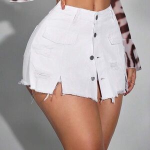 White Distressed Denim Shorts